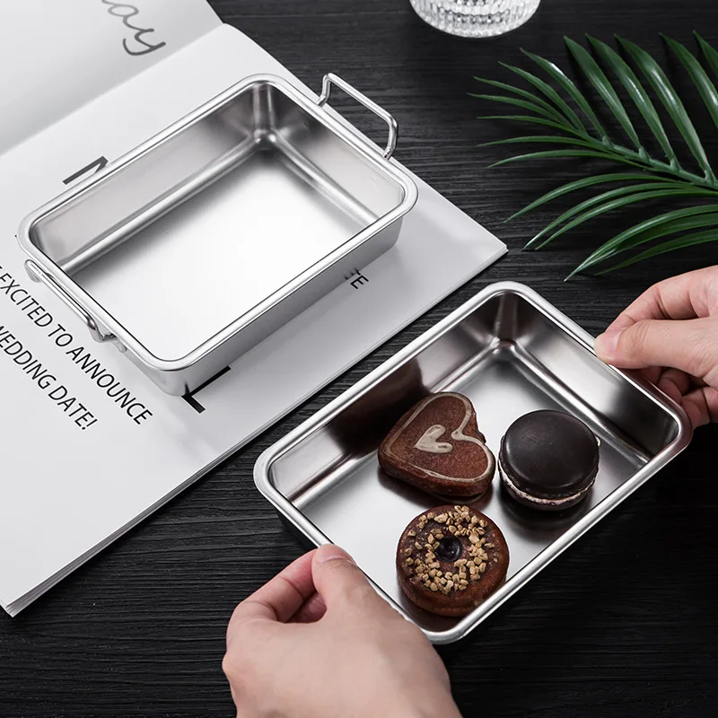

304 Stainless Steel Snack Plate with Ears Creative Food Dessert Fruit Fried Chicken Dishes Tray Kitchen Tableware Utensils