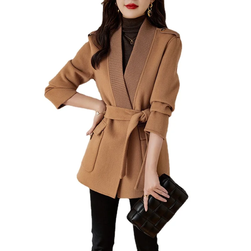 Frauen Jacke Neue Herbst mode elegante dame doppelseitige Woolen Tuch Koreanische Mode Lose Beiläufige Spitze Woll Jacke frauen