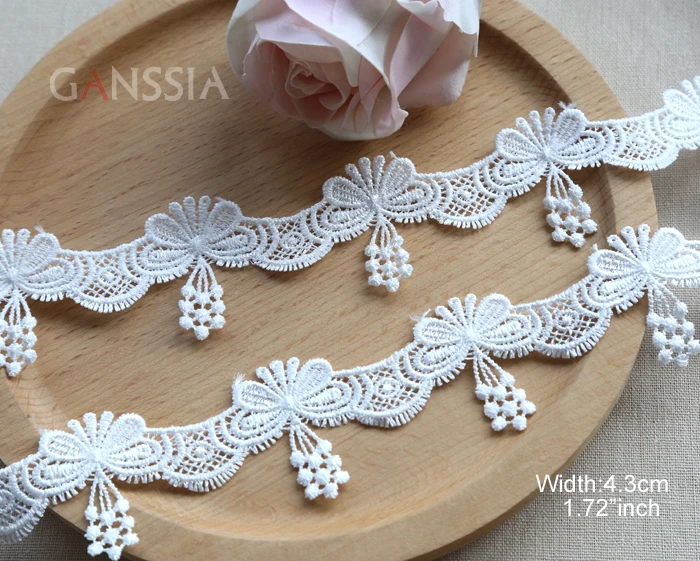 Wide:4.3cm (1.72 inch) Polyester Silk Butterfly Tassels Embroidery Lace Lolita Wedding Dress Lace Clothing Accessories(ss-2128)