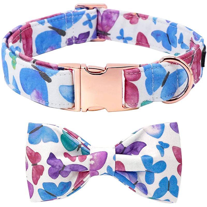 Unique Style Paws Cotton Dog Collar with Bow Valentine Handmade Pet Dog Collar Butterfly Dog Collar for Large Medium Small Dog