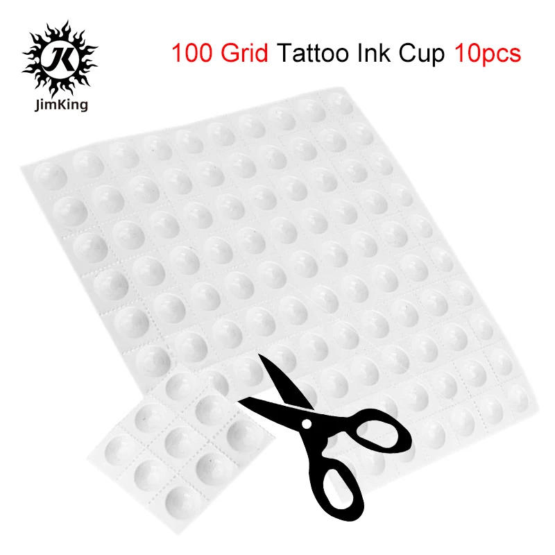 

JimKing 10pcs 100Grids Disposable Manual Cropping Tattoo Ink Cups Professional Tattoo Supplies Pigment Holder Container Cap