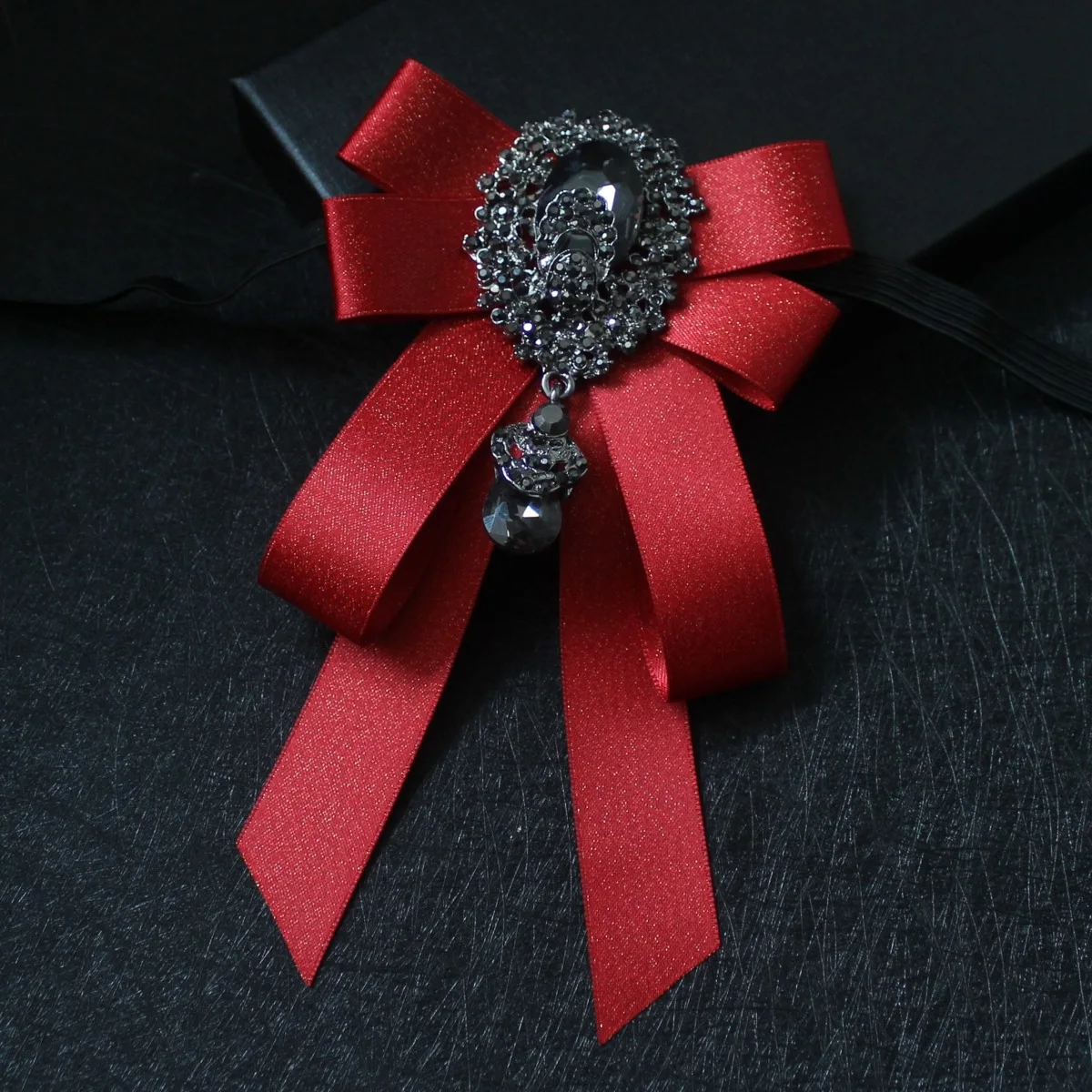 Retro Handmade Ribbon Bow Tie Brooch Rhinestones Crystal Necktie Men's Suit Shirt Collar Pin Luxulry Webbing Jewelry Accessories