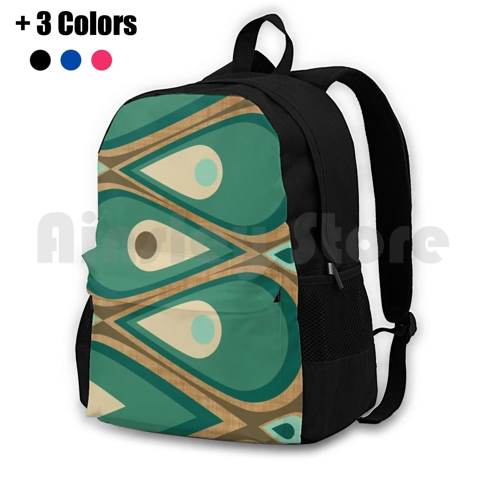 Outdoor Hiking Backpack Waterproof Camping Travel Mid Century Retro Vintage Modern Ranch Atomic Palm Springs Bark Cloth