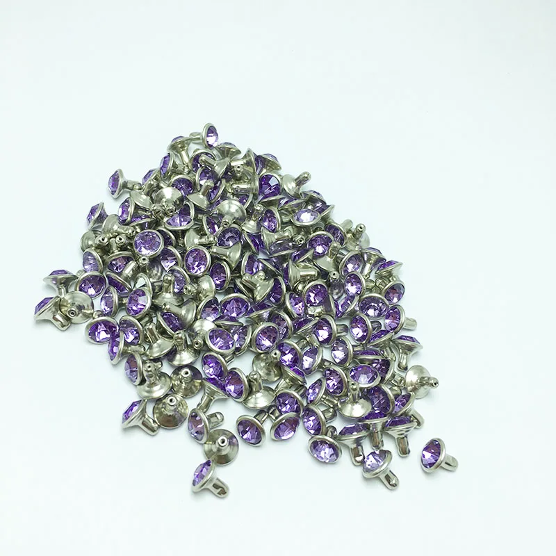 100 Pcs Purple Rhinestone Crystal Rivets DIY Clothing Bag Leather Crafts Decoration Garment Sewing Glass Drill Nail Button