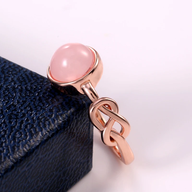 Huitan Romantic Rose Gold Color Ring Women Solitaire Pink Stone Princess Party Finger Accessories Fashion Jewelry Ring Cute Gift