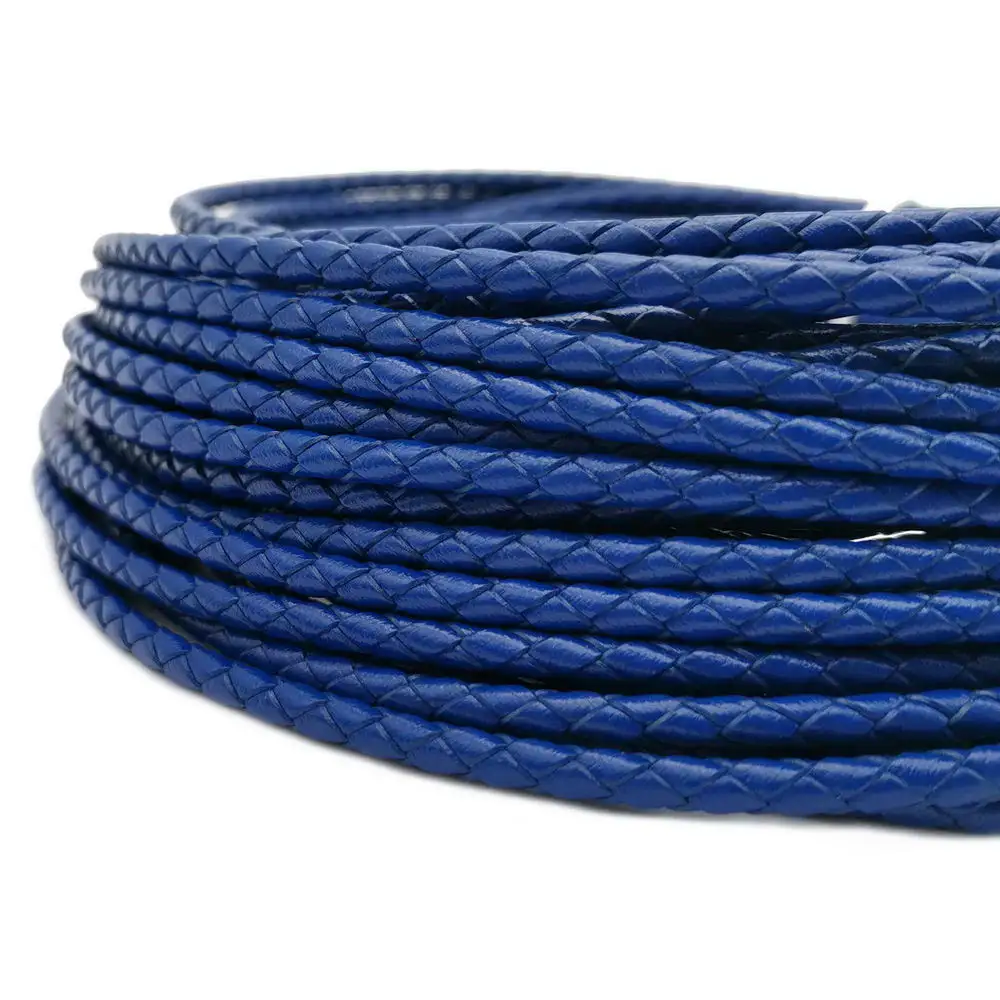 Aaazee 2 Yards 4mm Diameter Round Royal Blue Braided Bolo Leather Strap Braid Cord for Bracelet Making Working for Bolo Tie