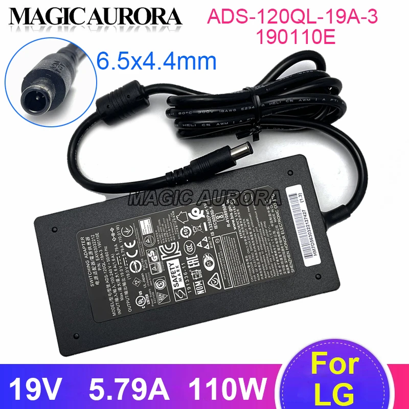 

19V 5.79A ADS-120QL-19A-3 190110E Switching Power Adapter For LG EAY63032212 ADS-120QL-19A-3 110W Monitor Charger 6.5x4.4mm