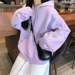 Strawberry Embroidery Lavender Oversized women Hoodies Harajuku Pink Sweatshirt Women Kawaii Loose Long Sleeves Tops women cloth