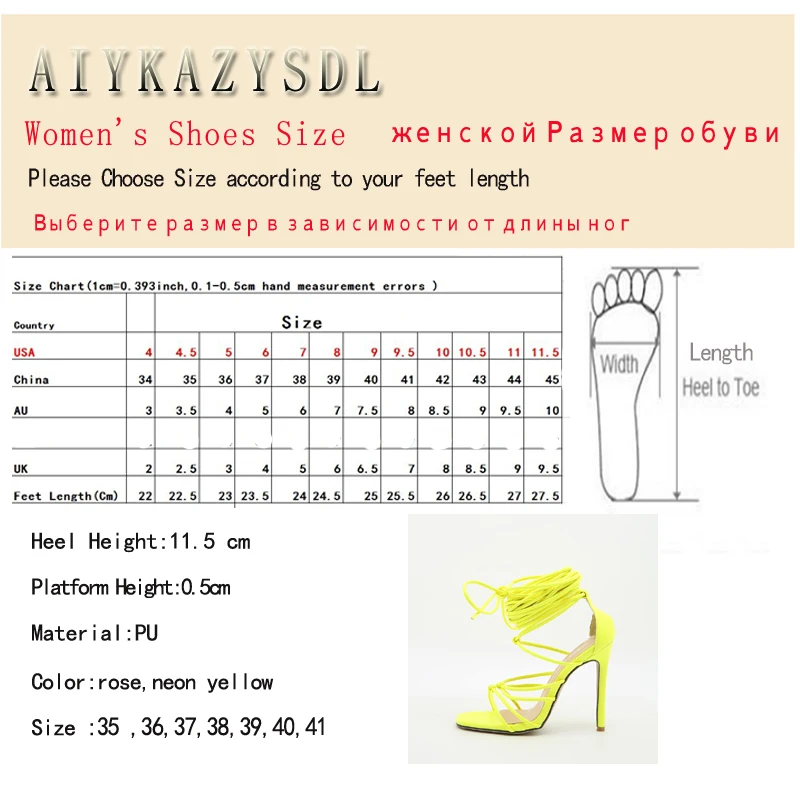 AIYKAZYSDL Women Rome Gladiator Sandals Strappy Narrow Band Summer Boots Neon Yellow Green Shoes Open Toe Stilettos Plus Size