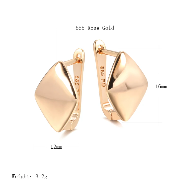 Kinel Hot Fashion Glossy Dangle Earrings 585 Rose Gold Simple Rhombus Earrings For Women High Quality Daily Fine Jewelry