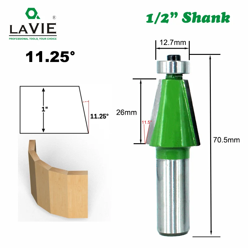 Imagem -02 - Lavie Peças 12 mm Shank Chanfro Broca Roteadora 11.25 15 22.5 30 Graus Fresa para Máquina de Madeira Mc03233