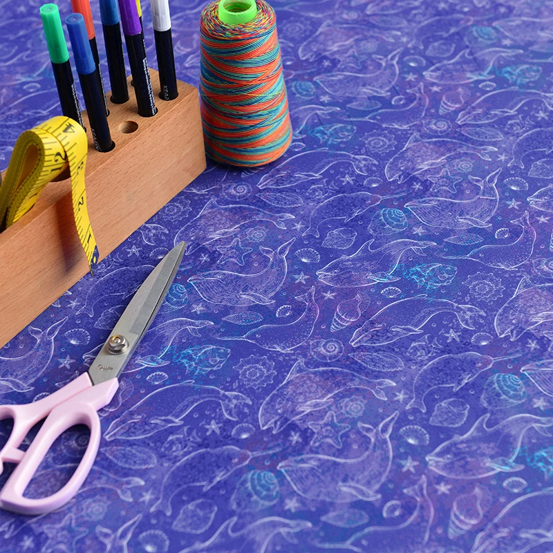 Chainho,Blue Digital Printed Cotton Fabrics,DIY Handmade Quilting & Sewing Baby&Children\'s Garments,Bag,Crafts,Cushion Material