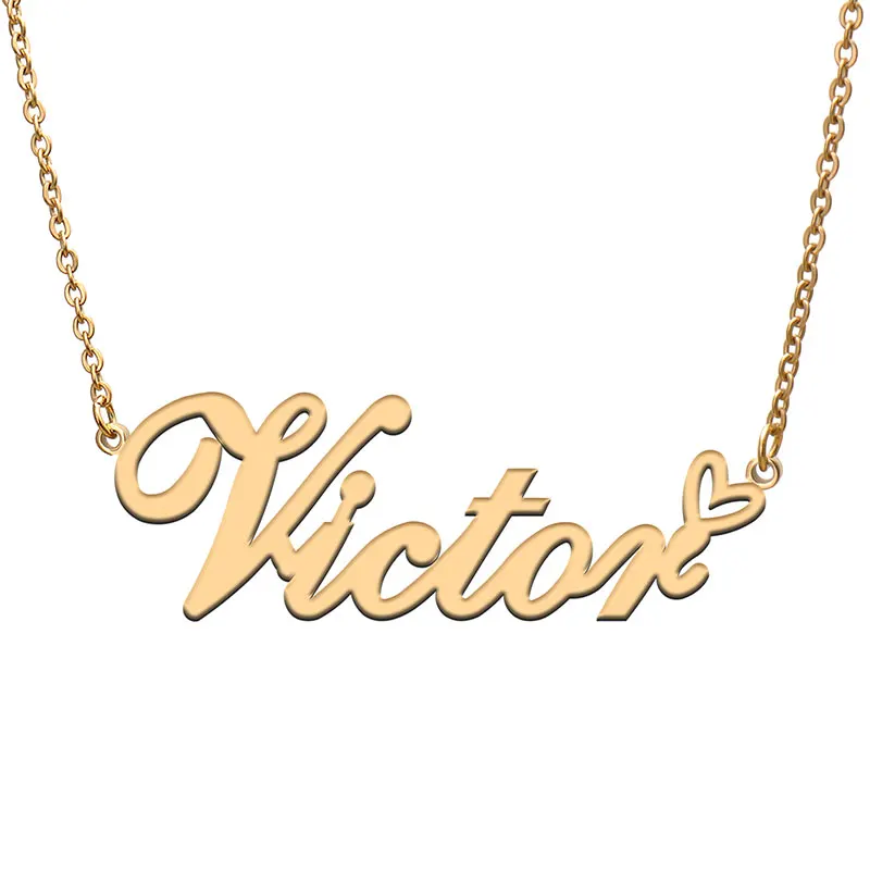 

Victor Love Heart Name Necklace Personalized Gold Plated Stainless Steel Collar for Women Girls Friends Birthday Wedding Gift