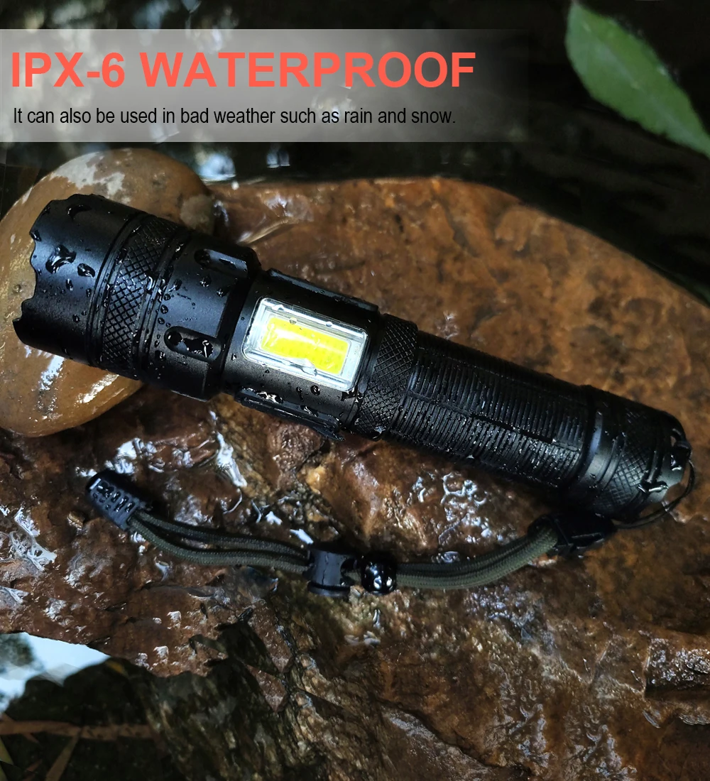 Most Powerfu XHP160 LED Rechargeable 16-Core Flashlight With Side Work light Lantern USB charging Torch Lamp for Camping