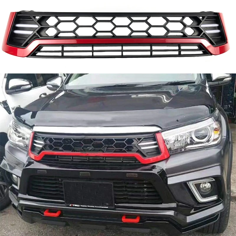 

Fit for Toyota Hilux Revo 2016-2020 Accessories Front racing Grill with LED Raptor Grille Cover Black Raptor Grille