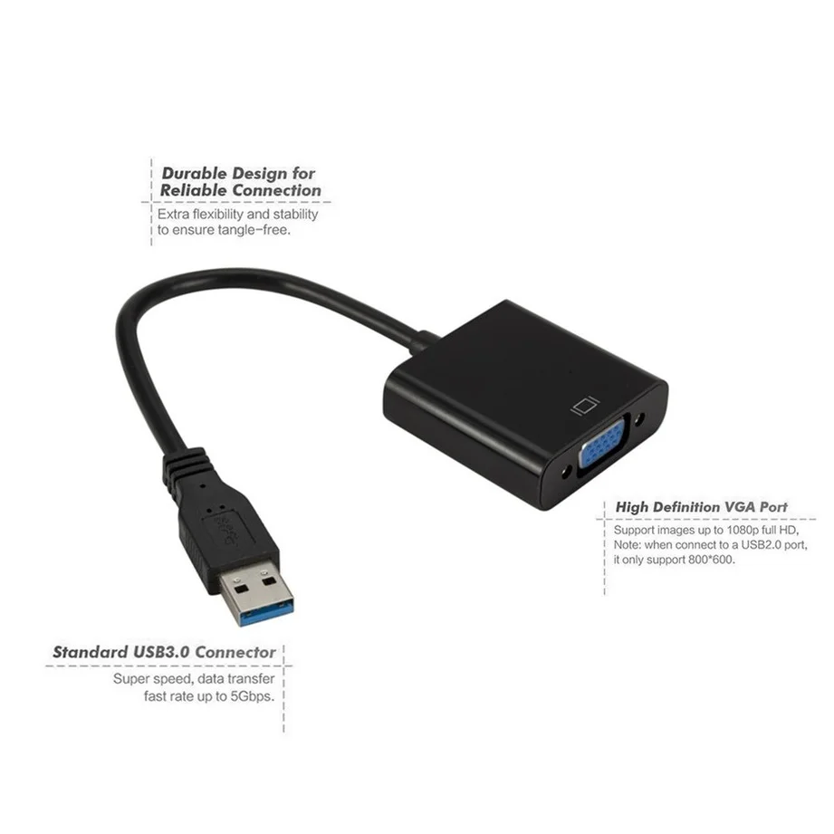 Адаптер для видеодисплея с USB 3,0 на VGA 1080P, внешний конвертер с несколькими дисплеями для проектора, ноутбука, монитора, ПК, Windows 7/8