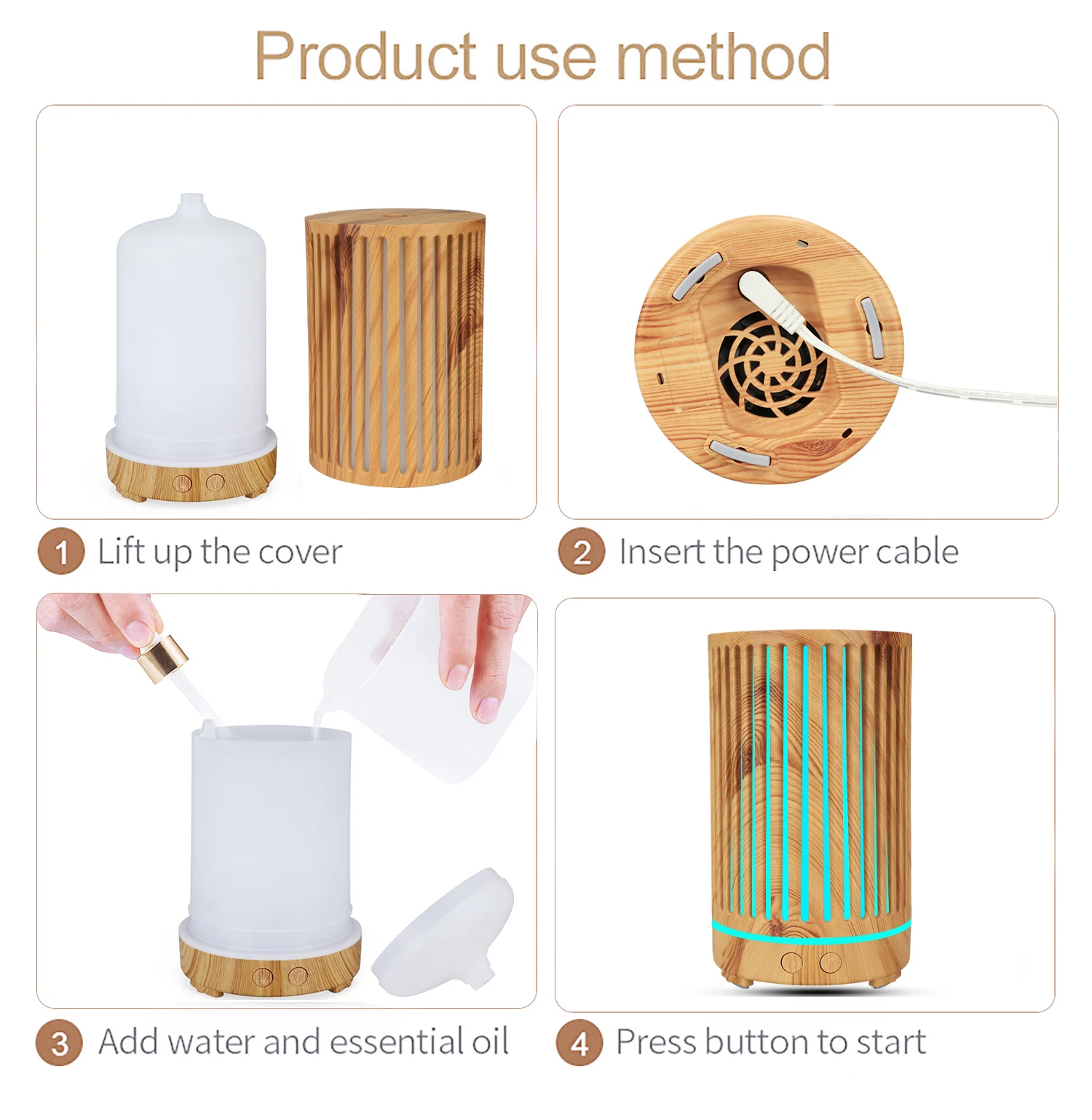 Nowy styl 200ml ziarno drewna 200ML rozpylacz do aromaterapii ultradźwiękowy Mini nawilżacz rozpylacz zapachów z 7 diodami LED