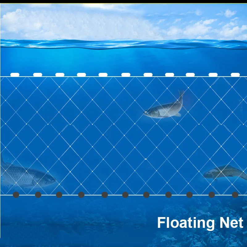 1Pcs Length 8M Depth 0.8m Single Layers Transparent White Fishing Net Screen Floating Fish Trap Monofilament Mesh Nylon Fish Net