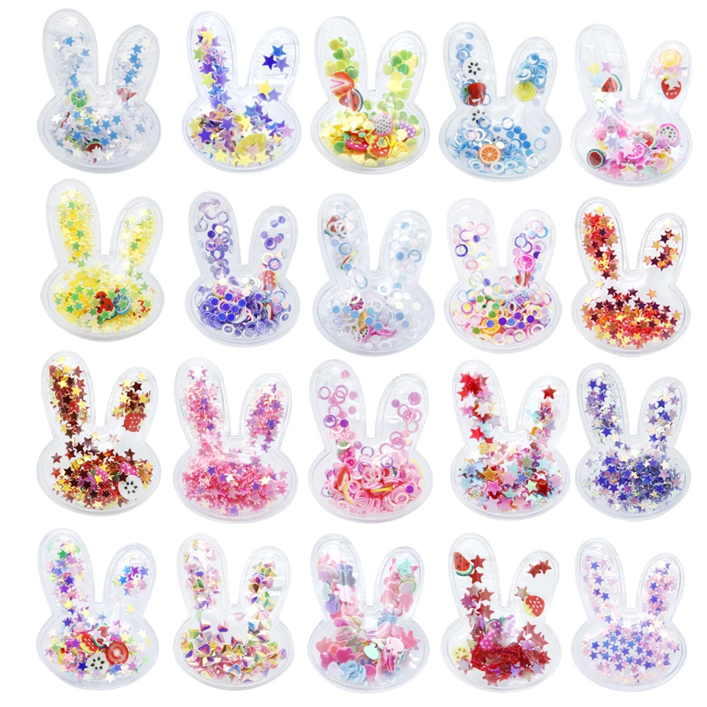 28x36mm Rabbit Shape Transparent Qucksand Shaker Bling Sequins DIY Make Hair Clip Accessories Craft Phone Decoration,10Yc10532