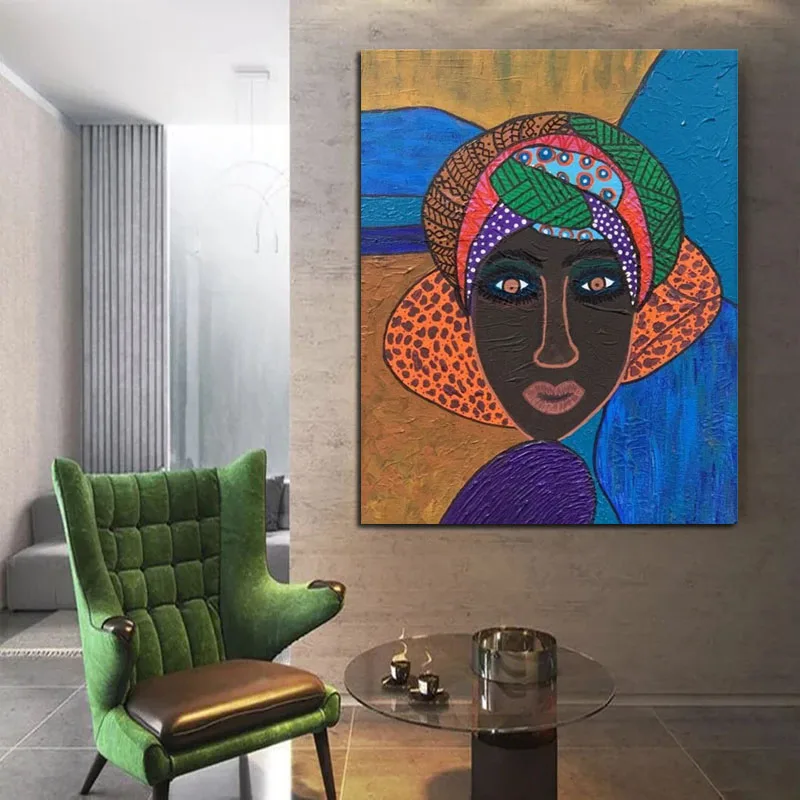 

Modern African Art Woman Abstract Hand Painted Oil Painting Wall Pictures For Home On Canvas For lLiving Room Sofa Decoration