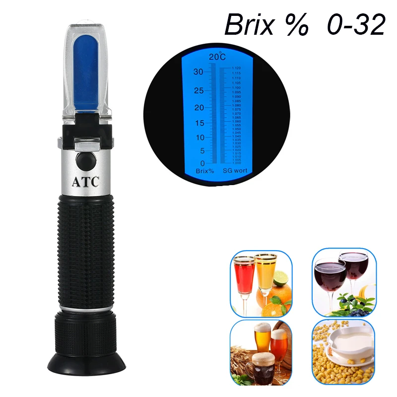 

Handheld Refractometer Sugar Concentration Meter Densimeter 0-32% Brix Saccharimeter Sugar Tester Fruits Grapes with Atc