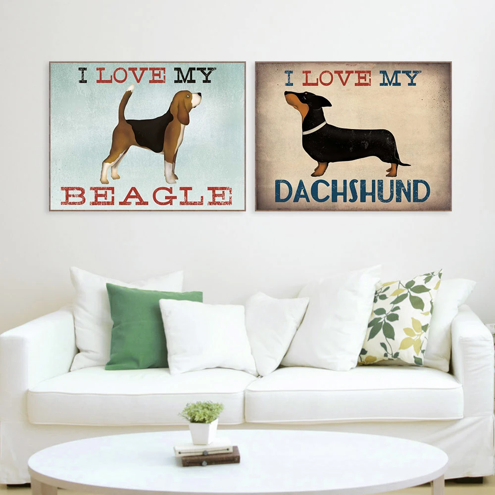 Dog Lover Beagle Dachshund Vintage Posters and Prints Wall Pictures for Living Room Home Decor Canvas Prints Wall Art Retro