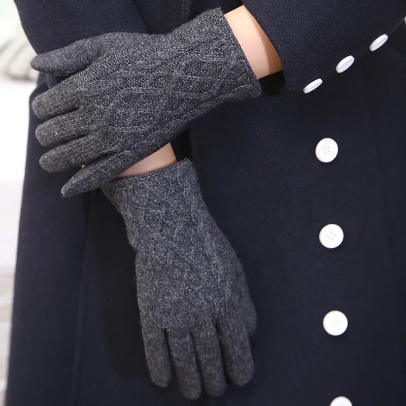 

Women Winter Keep Warm Touch Screen Wool Knitting Gloves Elegant Fashion Female Plus Velvet Inside Thicken Outdoor Gloves