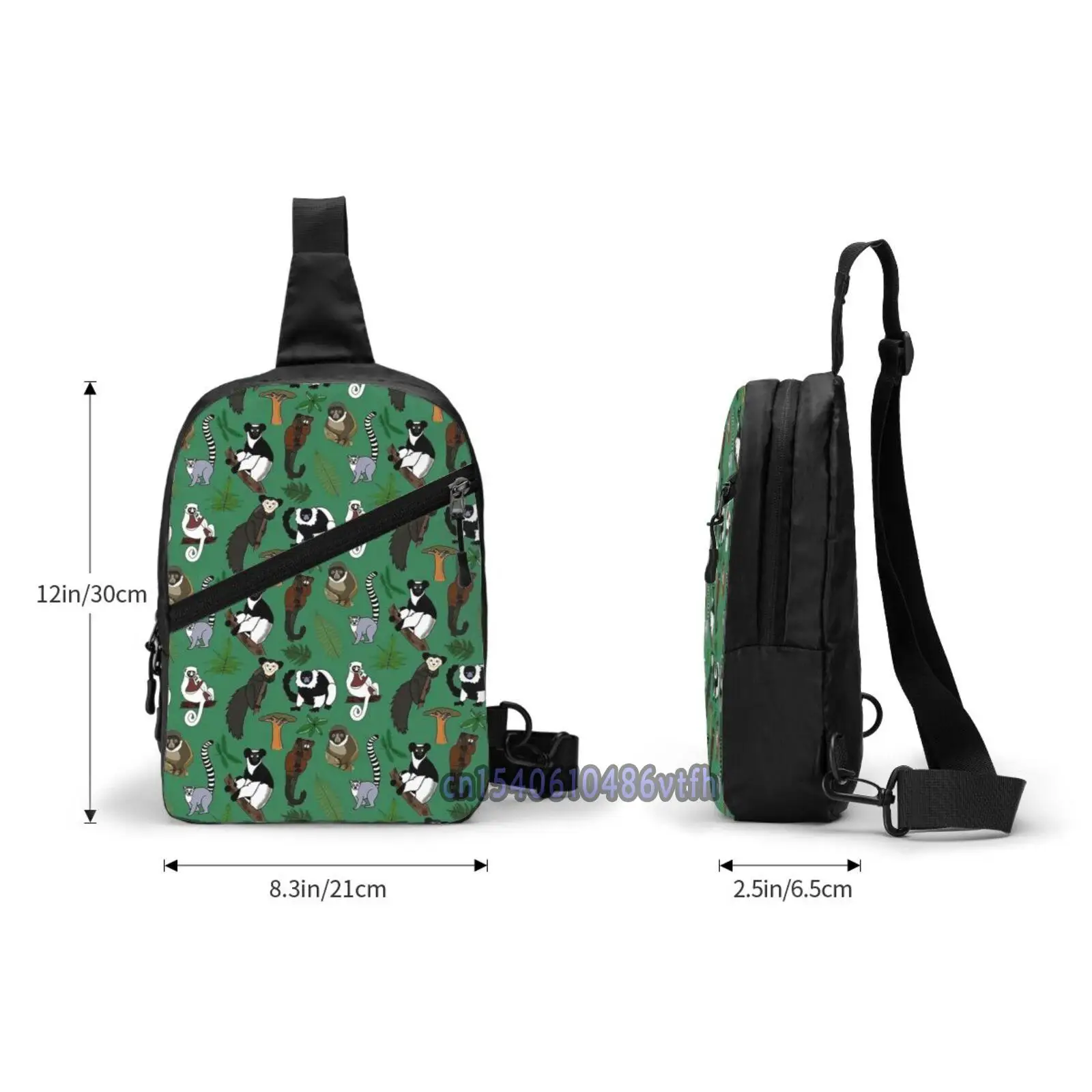 Functional Men Chest Bag Lemur Pattern Streetwear Bag Waist Pack Women Black Belt Bag Hip Purse Shoulder Crossbody Bag