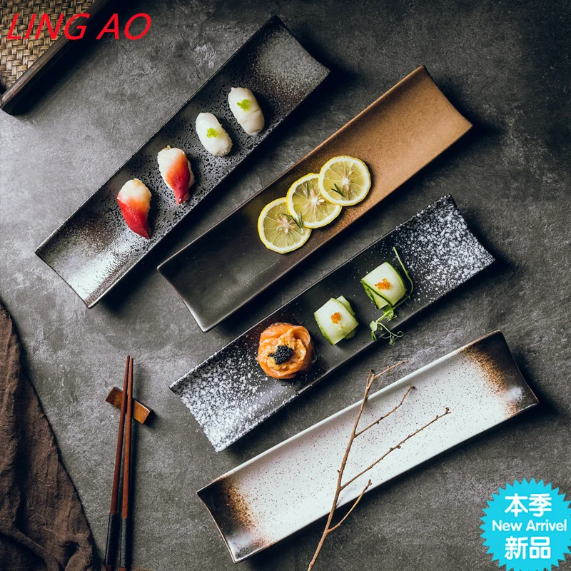 LingAo    Japanese creative ceramic sushi plate, suitable for home restaurants