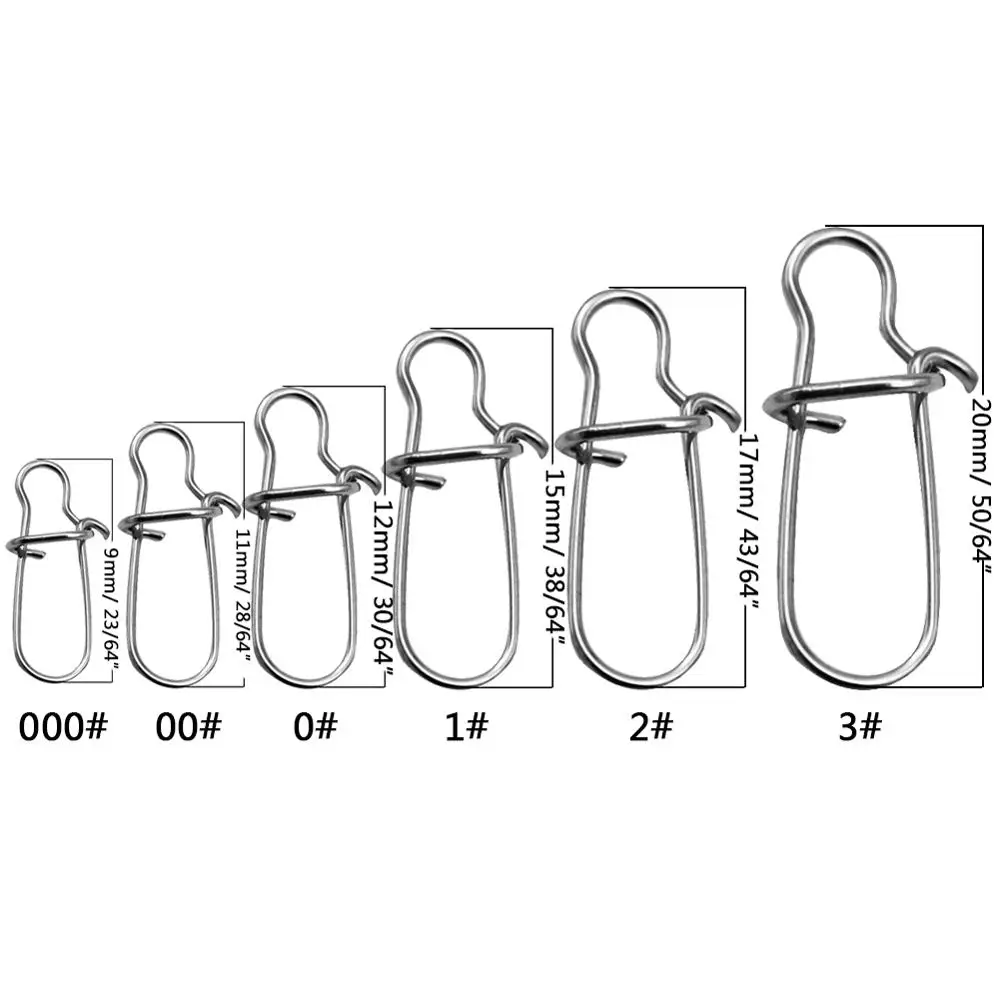 50/100 unids/caja, conectores rápidos de pesca, broches de seguridad de acero inoxidable, Clips rápidos, bloqueo, aparejos de pesca, anilla para