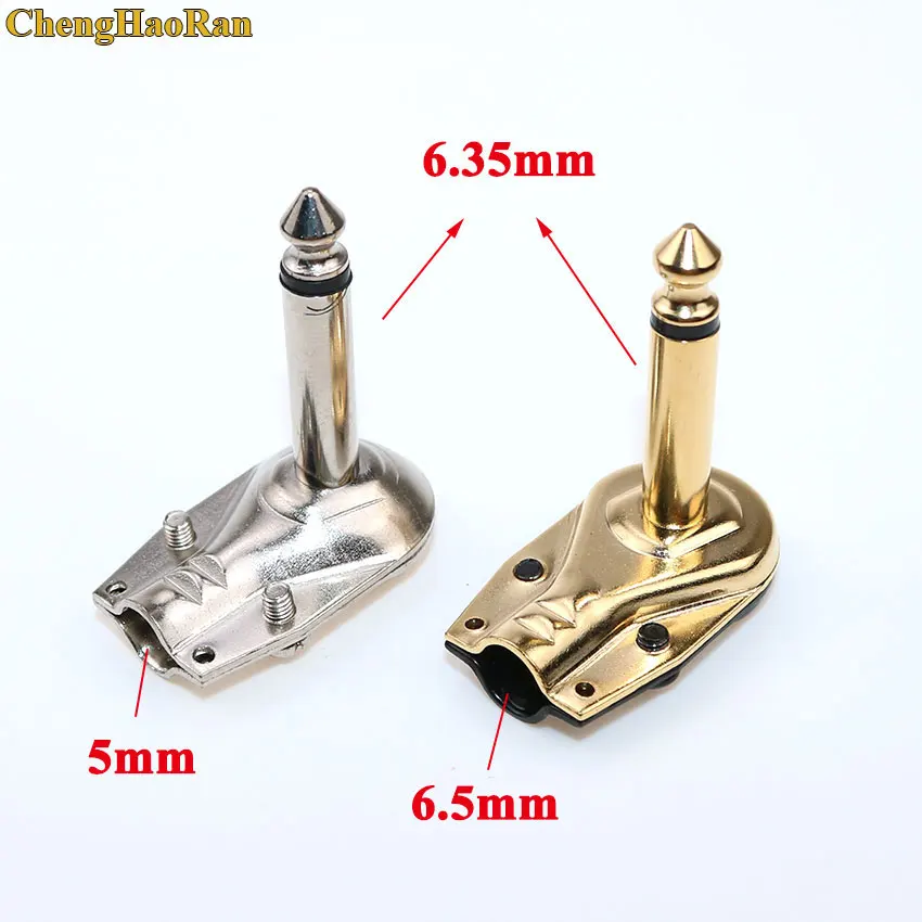 1PCS 6.35 mm 2/3 Pole Stereo Jack Plug 6.35mm Guitar Phono Pancake 1/4 Inch Connector Audio Adapter Metal 90 Degree Right Angle