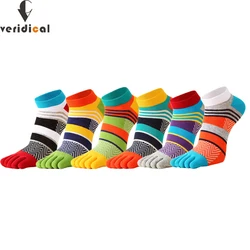 Chaussettes à cinq doigts rayées en coton pour hommes, chaussettes invisibles avec orteils, maille patchwork, respirant, mode de rue, document lumineux, rinçage, 5 paires