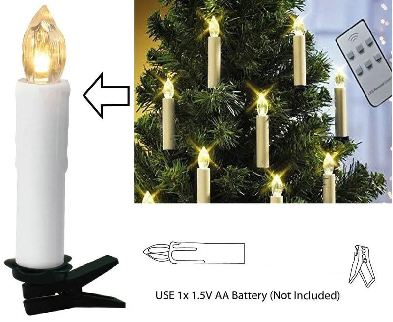 Imagem -03 - Controle Remoto Led Christmas Tree Taper Vela Alimentado por Bateria Chaves Controlador Clip Decoração Xmas Festa de Casamento Conjunto de 10