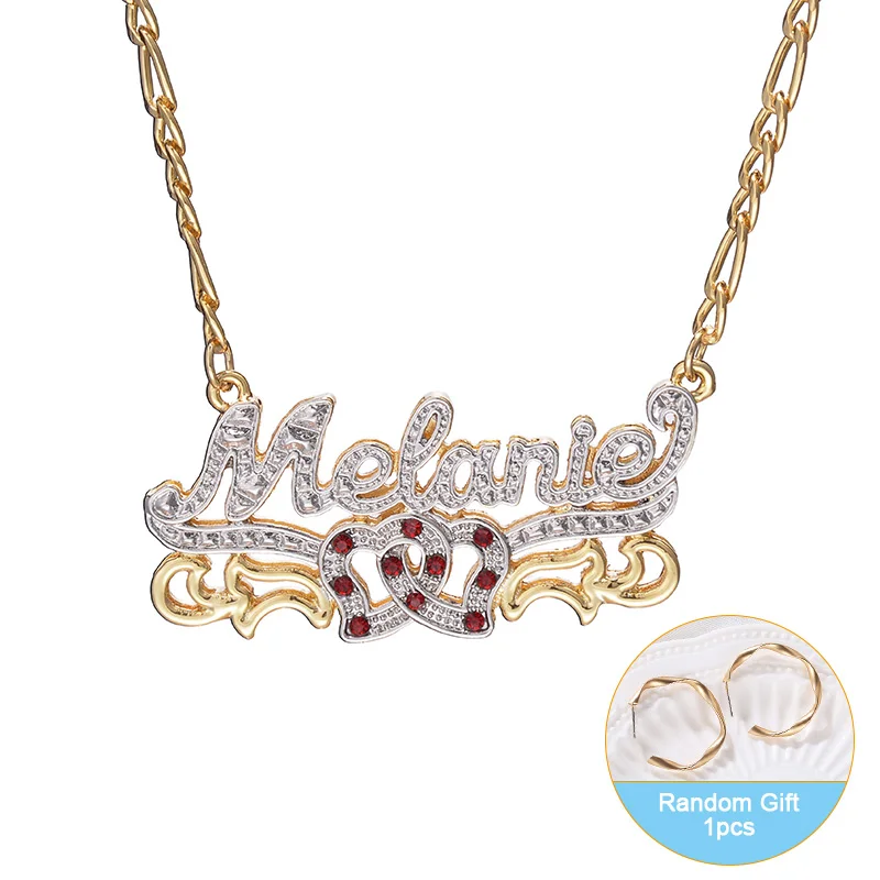 HIYONG Personalized Name Necklace Double Gold Plated Nameplate Custom Necklace 3D Zirconia Customized Necklaces Hip Pop  Jewelry