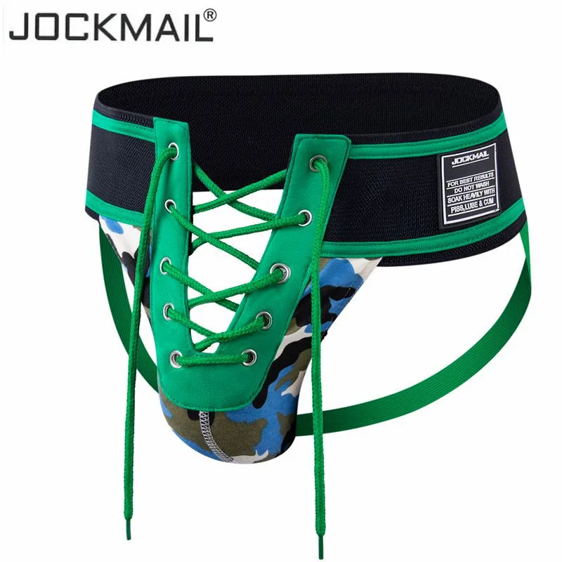 Jockmail SexyThong Men Jockstrap Cotton Briefs Lacing Camouflage Green 3.15\