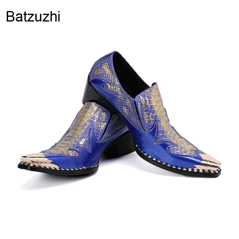 

Batzuzhi Iron Pointed Toe Leather Dress Shoes Men New Design Men's Shoes Blue Business, Party, Wedding Shoes for Men Sapato