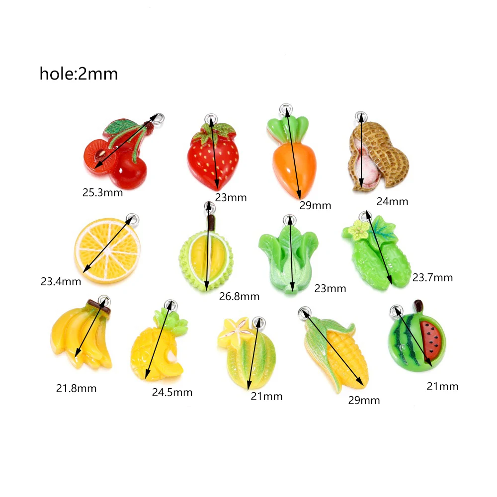 10Pcs/Lot Cute Vegetable Fruits Resin Charms Cherry Orange Strawberry Necklace Bracelet Pendant For DIY Jeweley Making Supplies