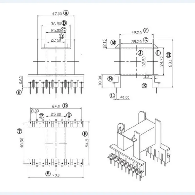 EE70B 4KW Large Power Transformer Bobbin Frame PC40 EE70/33/32 Magnet Ferrite Core 18pin PTH Horizontal