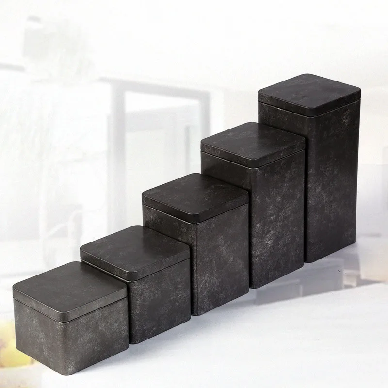 Retro quadrado fosco caixa de metal chá pode comida flandres armazenamento lata caixa de presente moeda cofrinho caixa de açúcar biscoito comida jar