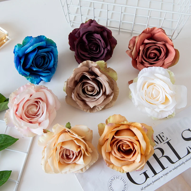 100Pcs Artificial Flowers Silk Roses Wholesale Scrapbook Bridal Accessories Clearance Wedding Home Decoration Christmas Garland