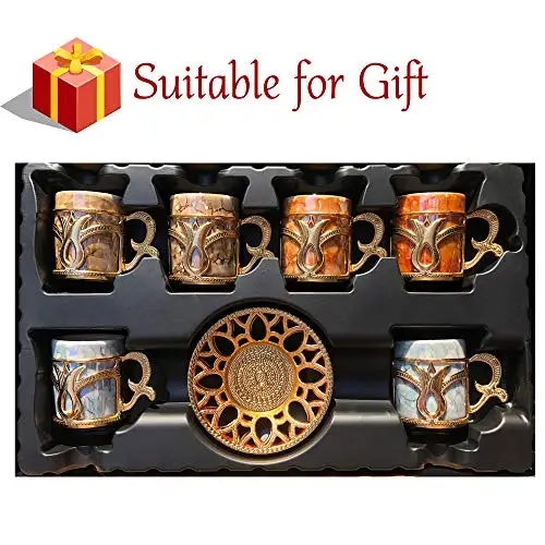 Premium Porcelain Turkish Coffee Cups Set of 6 and Saucers - 3 oz.- Gold Espresso Serving Cup Set, Greek Coffee, Demitasse Coffe