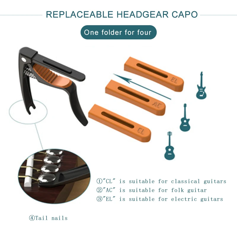 Solo Interchangeable Head Zinc Alloy Capo Folk Guitar Classical Guitar Electric Guitar Universal Capo With String Nail Function