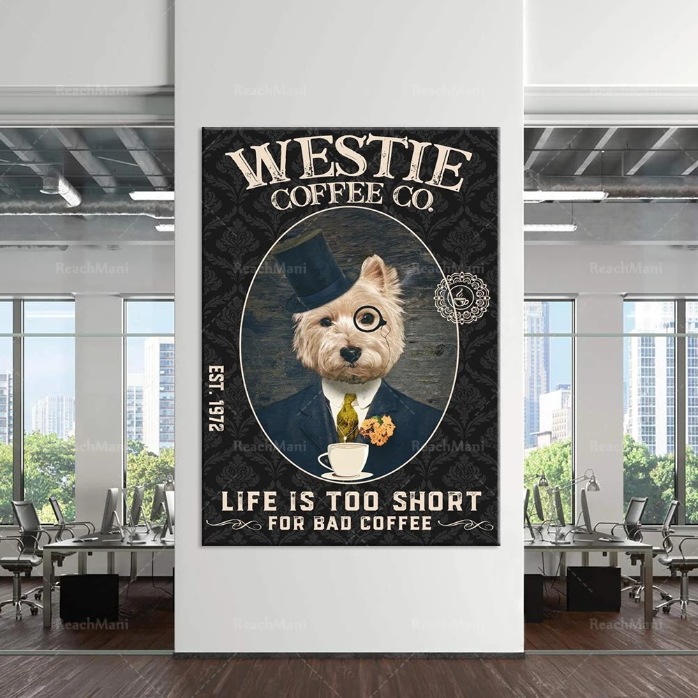 Coffee Poster, Coffee Dog Artwork, Dog Canvas Print, Dog And Cofffee Lover Poster, Company Dog Poster, Gift For Dog Lover