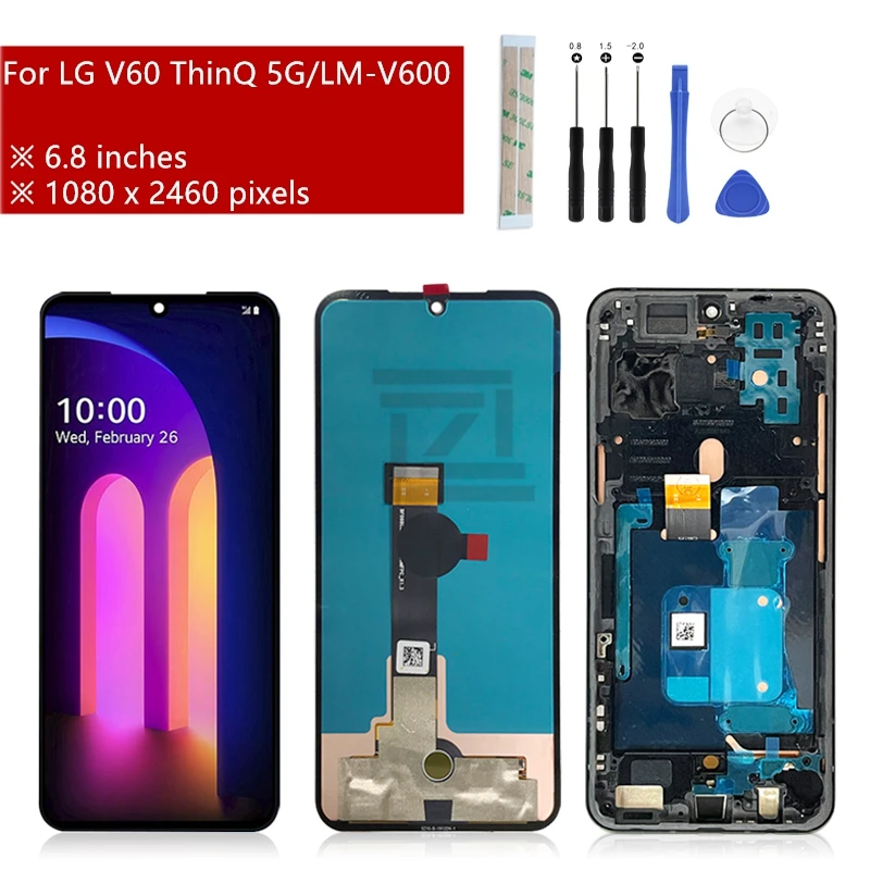 For LG V60 ThinQ 5G lcd display Touch Screen Digitizer Assembly lcd Digitizer LM-V600 Display Replacement Repair Parts 6.8