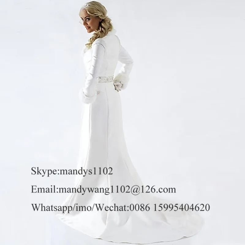 Modern Winter Bridal Jacket Long Sleeves Faux Fur Wedding coat Cute Shawl Coat Satin Fabric With Faux Fur Party Cloak