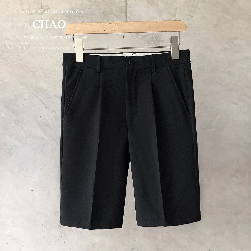 Summer Loose Male Shorts 2023 Korean Solid Shorts Men Fashion Business Office Mid-rise Button Straight Casual Five Points Pants