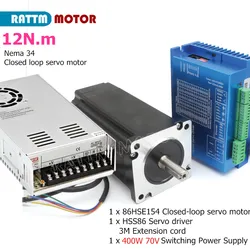 12N.m Nema34 Closed Loop Servo Motor 154mm 6A + Hybrid Driver 2HSS86 with 400W Power Supply CNC Router Milling Kit