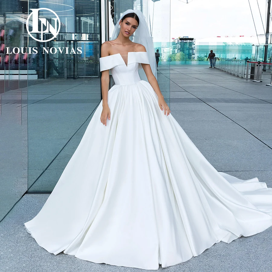 

LOUIS NOVIAS A-Line Wedding Dresses For Women Sexy Off the Shoulder Satin Sweetheart Bridal Gown Zipper Simple Vestidos De Novia
