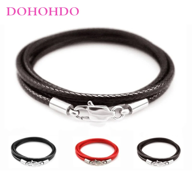 1-3mm Leather Cord Necklace 40-80cm Cord Wax Rope Lace Chain With Stainless Steel Lobster Clasp For DIY Pendant Necklace Jewelry