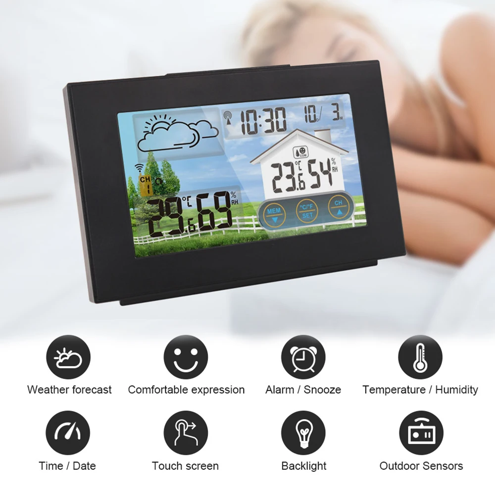 KKMOON Outdoor Touch Screen Wireless Weather Station Forecaster Indoor USB Charging Thermometer Hygrometer with Sensor